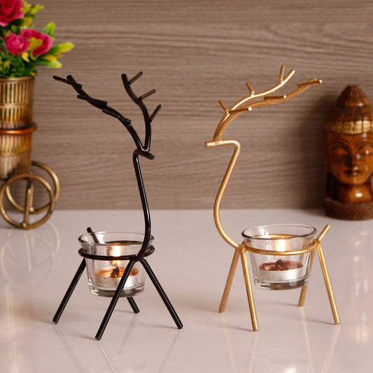 Deer Shape Handcrafted Metal Tea Light Candle Holder (Set of 2)