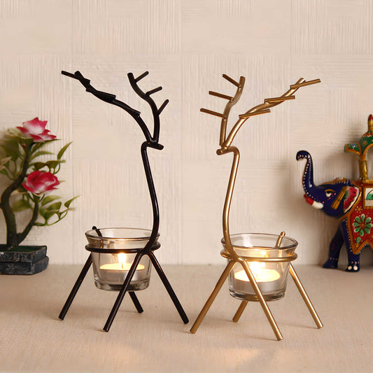 Deer Shape Handcrafted Metal Tea Light Candle Holder (Set of 2)