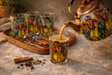 Patachitra Art Glasses with Wooden Tray (Set of 5)